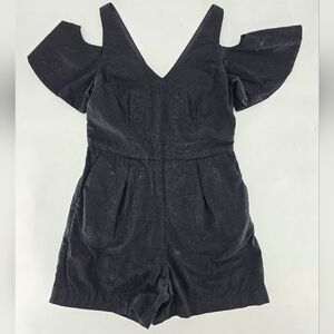 Elevenses Cotton Black and Purple Polka Dot Romper Sz:0 ‎ Ruffles strap top